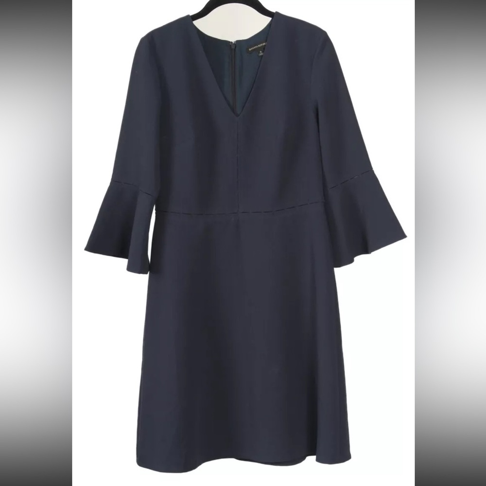 Banana Republic Women’s Dress 6 Navy Blue A Line Bell Sleeve Lined Stretch